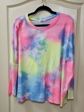 CHERISH PASTEL TIE-DYE OVERSIZED WAFFLE KNIT LONG SLEEVE SHIRT